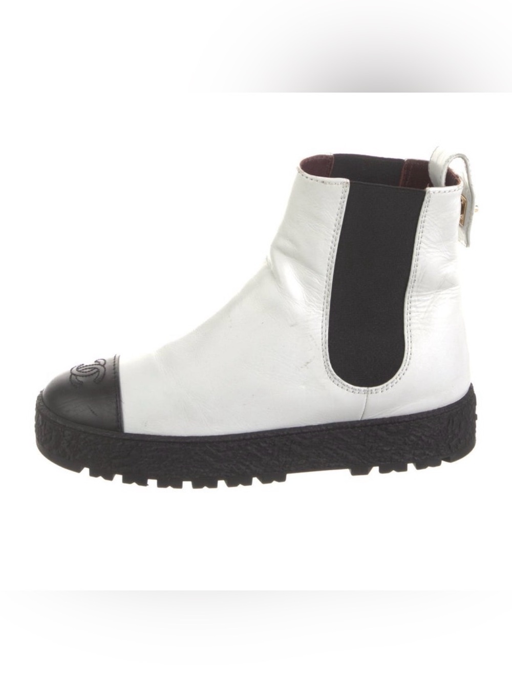 Chanel white black CC logo boots Turnlock 38.5